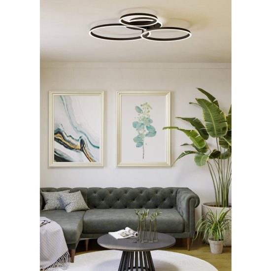 Eglo girifalco plafoniera led 40w cct 2700k 6500k 96cm per soggiorno moderna tre anelli nera