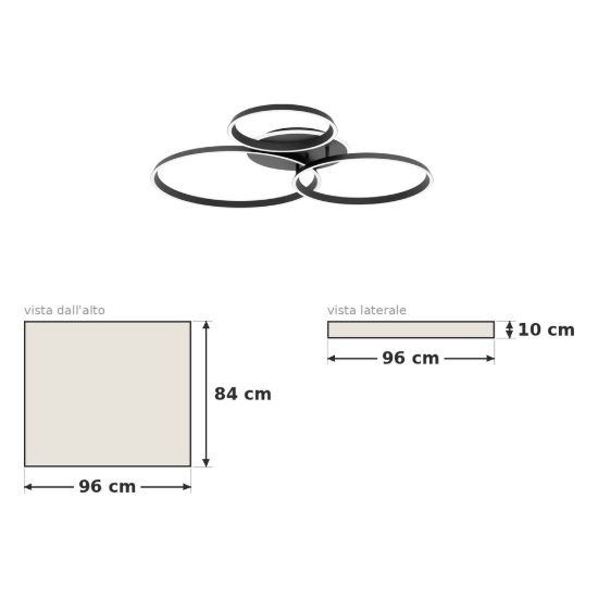 Eglo girifalco plafoniera led 40w cct 2700k 6500k 96cm per soggiorno moderna tre anelli nera