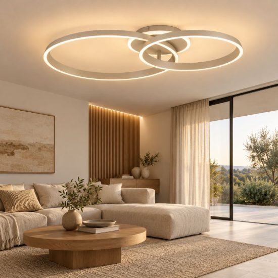 Eglo girifalco plafoniera led 30w cct 2700k 6500k 67cm per soggiorno moderna due anelli sabbia
