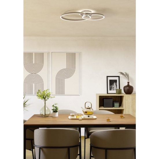 Eglo girifalco plafoniera led 30w cct 2700k 6500k 67cm per soggiorno moderna due anelli sabbia