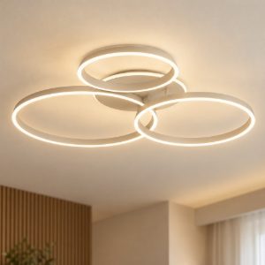 Eglo girifalco plafoniera led 40w cct 2700k 6500k 96cm per soggiorno moderna tre anelli sabbia