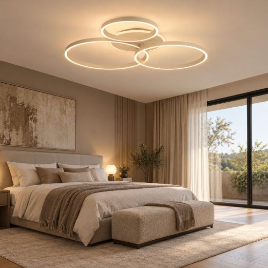 Eglo girifalco plafoniera led 40w cct 2700k 6500k 96cm per soggiorno moderna tre anelli sabbia