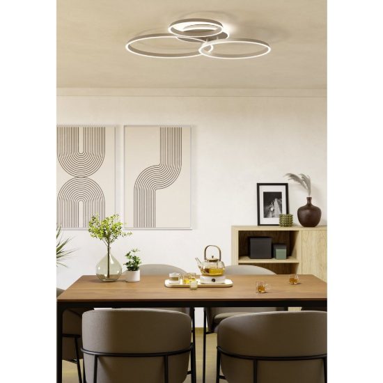 Eglo girifalco plafoniera led 40w cct 2700k 6500k 96cm per soggiorno moderna tre anelli sabbia