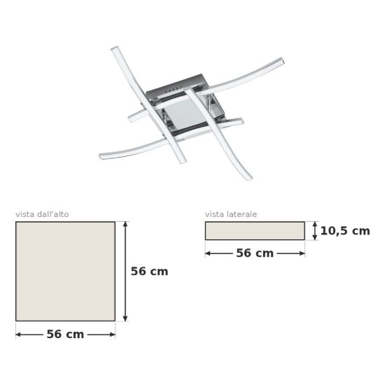 Eglo valmora plafoniera led 20,8w 3000k 56cm moderna quadrata cromata
