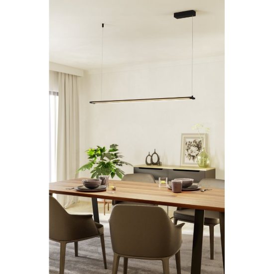 Eglo amontillado lampadario led 27w 3000k 116cm dimmerabile per sala da pranzo moderno nero