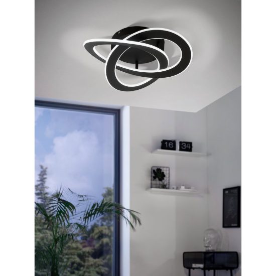 Eglo rolimare plafoniera led 35w 4000k 42cm moderna due anelli nera