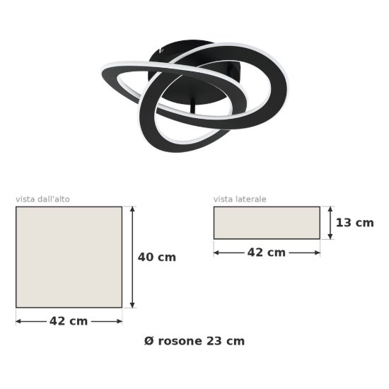 Eglo rolimare plafoniera led 35w 4000k 42cm moderna due anelli nera
