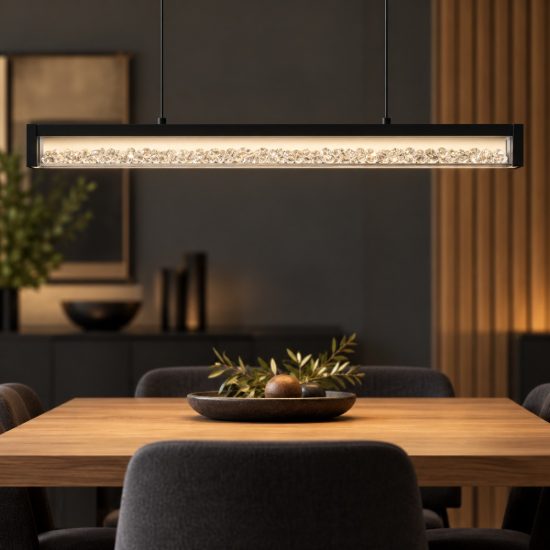 Eglo cardito 1 lampadario led 36w cct 2700k 5000k 100cm per sala da pranzo moderno con cristalli nero