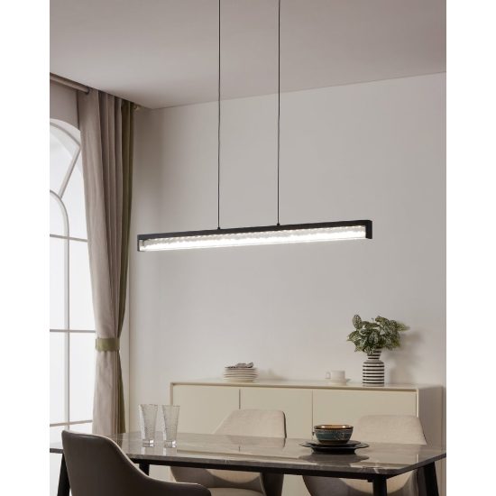 Eglo cardito 1 lampadario led 36w cct 2700k 5000k 100cm per sala da pranzo moderno con cristalli nero