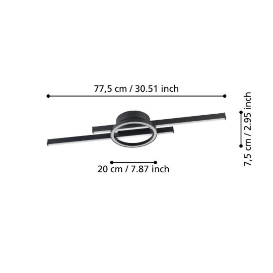 Eglo amandolo plafoniera led 23,5w rgb 2700k 6500k 77,5cm con telecomando per cucina moderna nera