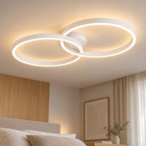 Eglo amandolo plafoniera led 19,5w rgb 2700k 6500k 67,5cm con telecomando per soggiorno moderna due anelli bianca