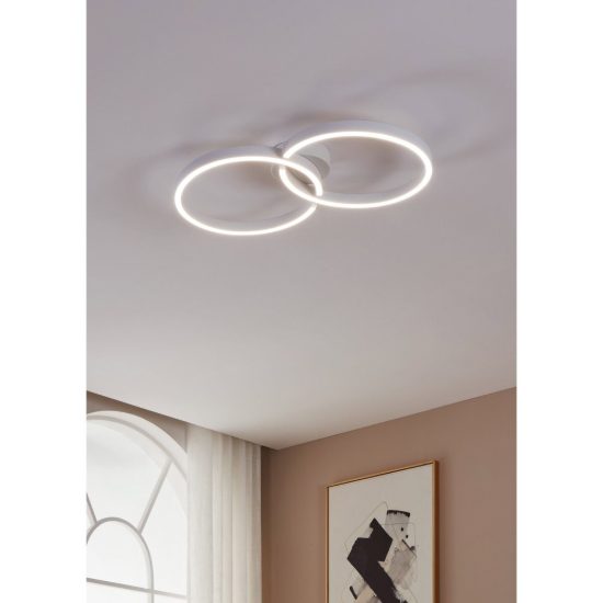Eglo amandolo plafoniera led 19,5w rgb 2700k 6500k 67,5cm con telecomando per soggiorno moderna due anelli bianca
