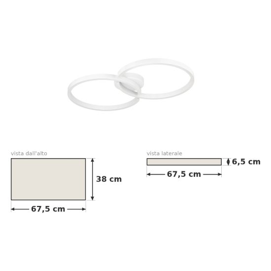 Eglo amandolo plafoniera led 19,5w rgb 2700k 6500k 67,5cm con telecomando per soggiorno moderna due anelli bianca