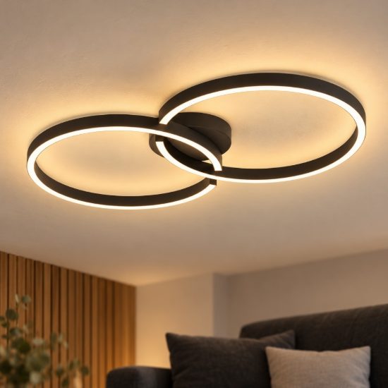 Eglo amandolo plafoniera led 19,5w rgb 2700k 6500k 67,5cm con telecomando per soggiorno moderna due anelli nera