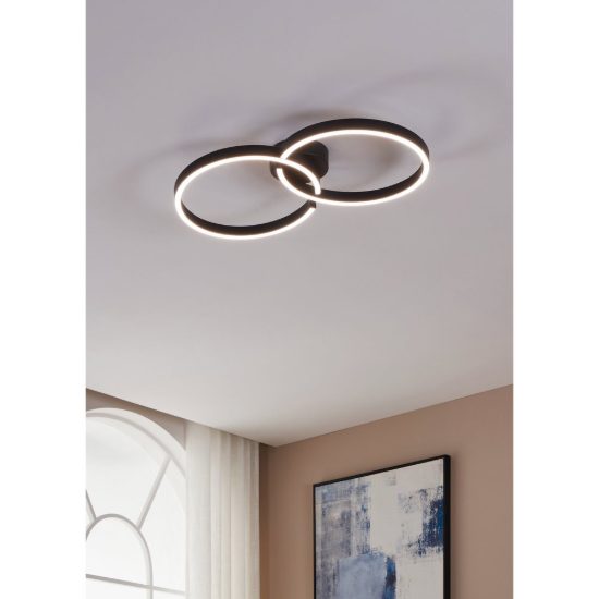 Eglo amandolo plafoniera led 19,5w rgb 2700k 6500k 67,5cm con telecomando per soggiorno moderna due anelli nera