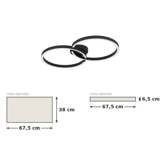 Eglo amandolo plafoniera led 19,5w rgb 2700k 6500k 67,5cm con telecomando per soggiorno moderna due anelli nera