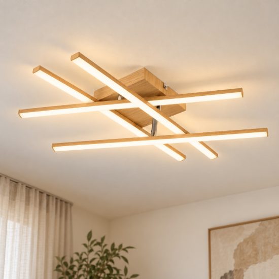 Eglo lasana 4 plafoniera led 20,5w 3000k 51cm per soggiorno moderna marrone chiaro