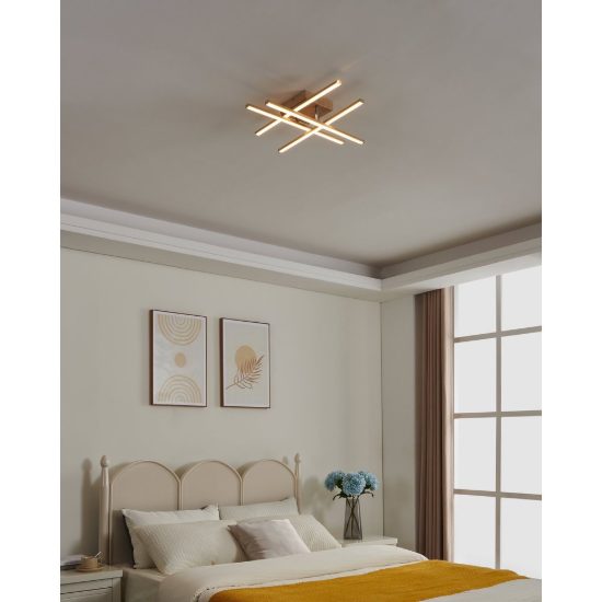Eglo lasana 4 plafoniera led 20,5w 3000k 51cm per soggiorno moderna marrone chiaro