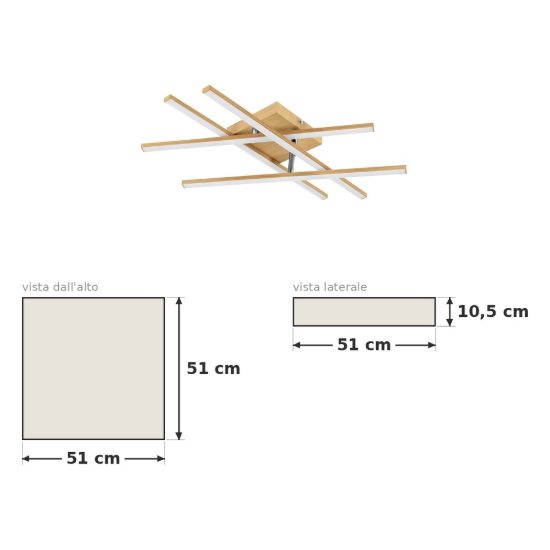 Eglo lasana 4 plafoniera led 20,5w 3000k 51cm per soggiorno moderna marrone chiaro