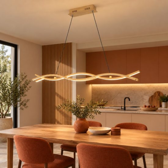 Eglo lasana 4 lampadario a sospensione led 35w 3000k 90cm per sala da pranzo moderno marrone chiaro