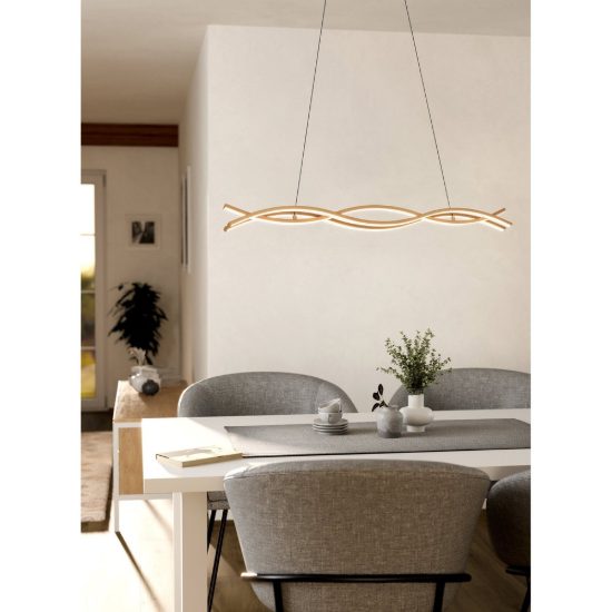 Eglo lasana 4 lampadario a sospensione led 35w 3000k 90cm per sala da pranzo moderno marrone chiaro