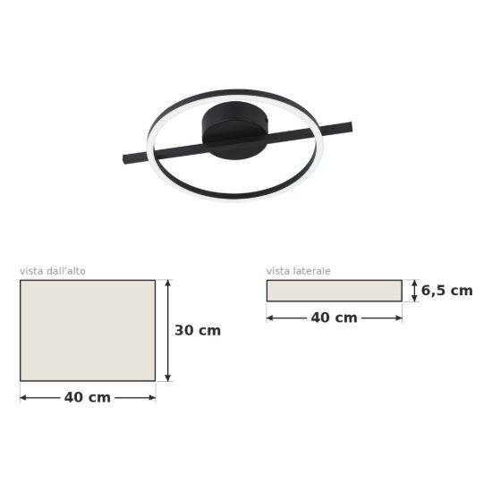 Eglo amandolo plafoniera led 17w rgb 2700k 6500k 40cm con telecomando per soggiorno moderna nera