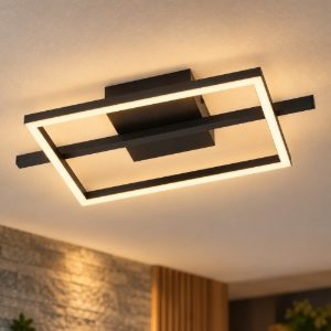 Eglo amandolo plafoniera led 17w rgb 2700k 6500k 40cm con telecomando per soggiorno moderna quadrata nera