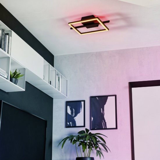 Eglo amandolo plafoniera led 17w rgb 2700k 6500k 40cm con telecomando per soggiorno moderna quadrata nera