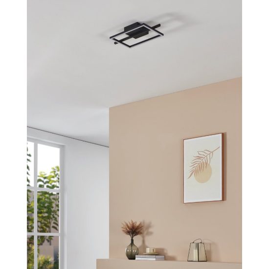 Eglo amandolo plafoniera led 17w rgb 2700k 6500k 40cm con telecomando per soggiorno moderna quadrata nera