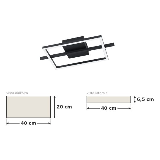 Eglo amandolo plafoniera led 17w rgb 2700k 6500k 40cm con telecomando per soggiorno moderna quadrata nera