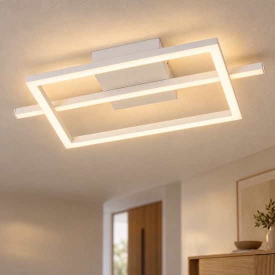 Eglo amandolo plafoniera led 17w rgb 2700k 6500k 40cm con telecomando per soggiorno moderna quadrata bianca