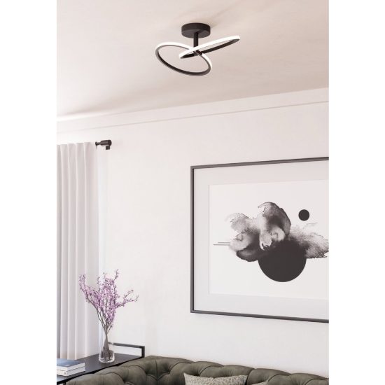 Eglo congiunti plafoniera led 12w cct 2700k 6500k 46,5cm per soggiorno moderna due anelli nera