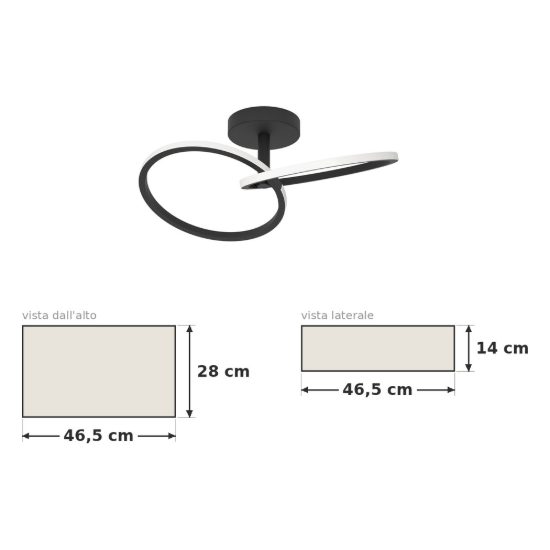 Eglo congiunti plafoniera led 12w cct 2700k 6500k 46,5cm per soggiorno moderna due anelli nera