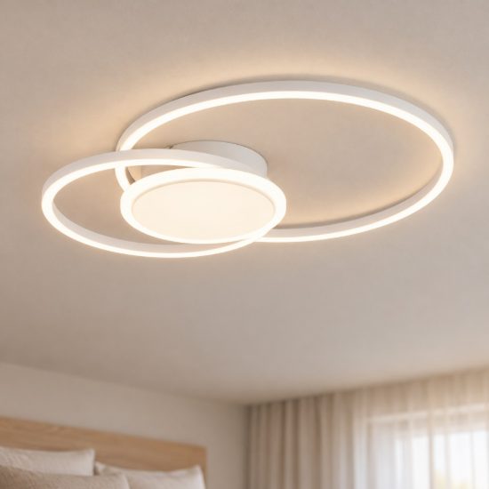 Eglo amandolo 2 plafoniera led 22w rgb 2700k 6500k 52cm con telecomando per soggiorno moderna due anelli bianca
