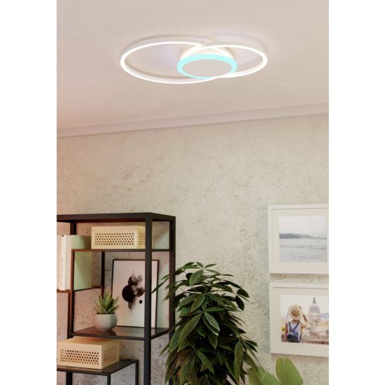 Eglo amandolo 2 plafoniera led 22w rgb 2700k 6500k 52cm con telecomando per soggiorno moderna due anelli bianca