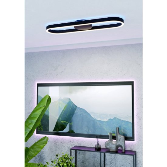 Eglo amandolo plafoniera led 24w rgb 2700k 6500k 66,5cm con telecomando per cucina moderna nera