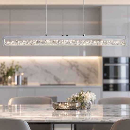 Eglo cardito 1 lampadario led 36w cct 2700k 5000k 100cm per sala da pranzo moderno con cristalli cromato
