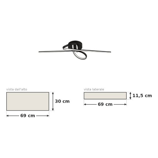 Eglo selvina 1 plafoniera led 21w 3000k 69cm per soggiorno moderna nera