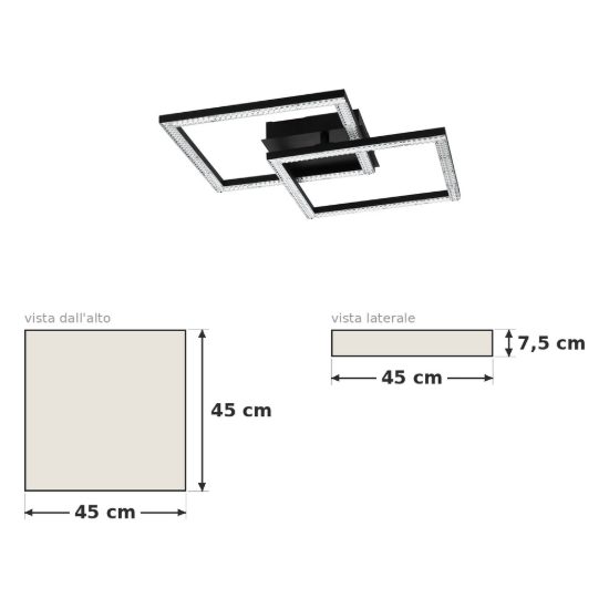 Eglo lejias plafoniera led 21w 3000k 45cm per soggiorno moderna nera