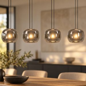 Eglo hortunas lampadario led 23,2w 3000k 4 luci 126cm dimmerabile per sala da pranzo moderno nero