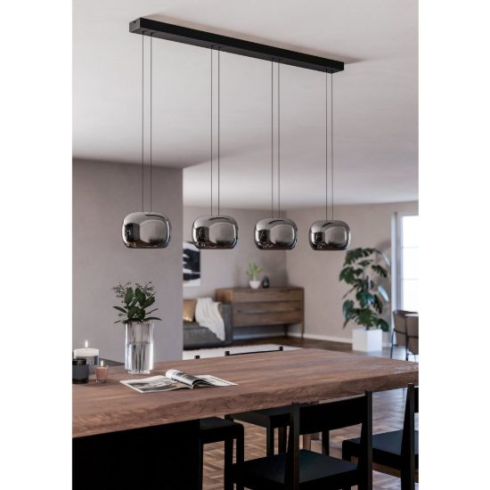 Eglo hortunas lampadario led 23,2w 3000k 4 luci 126cm dimmerabile per sala da pranzo moderno nero