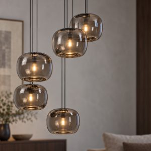 Eglo hortunas lampadario led 29w 3000k 5 luci 50cm dimmerabile per sala da pranzo moderno nero