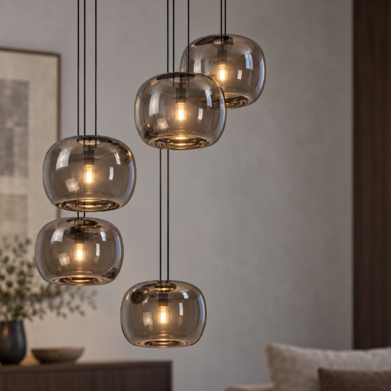 Eglo hortunas lampadario led 29w 3000k 5 luci 50cm dimmerabile per sala da pranzo moderno nero