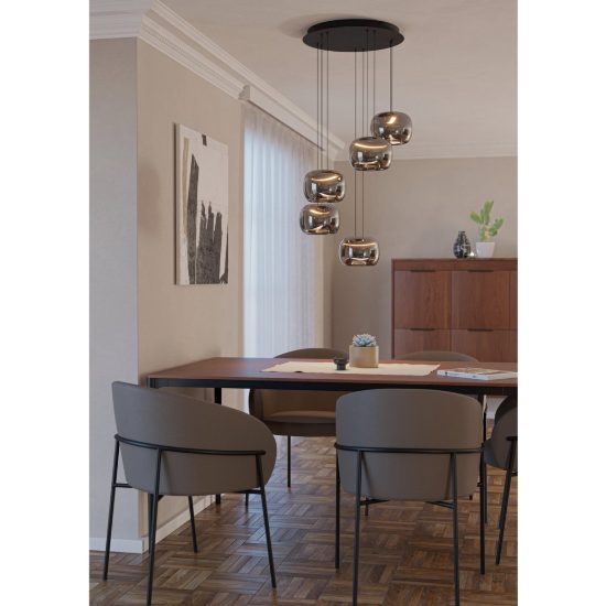 Eglo hortunas lampadario led 29w 3000k 5 luci 50cm dimmerabile per sala da pranzo moderno nero