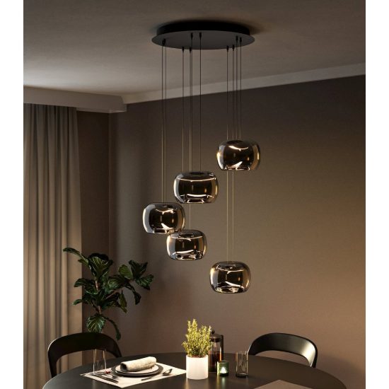 Eglo hortunas lampadario led 29w 3000k 5 luci 50cm dimmerabile per sala da pranzo moderno nero
