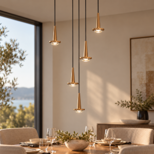 Lampadario a sospensione moderno oro 5 luci 35cm per tavolo da pranzo led 25w 3000k