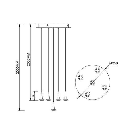 Lampadario a sospensione moderno oro 5 luci 35cm per tavolo da pranzo led 25w 3000k