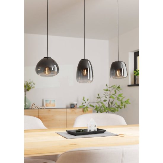 Eglo aguilares lampadario a sospensione 3 luci 84cm per cucina moderno nero