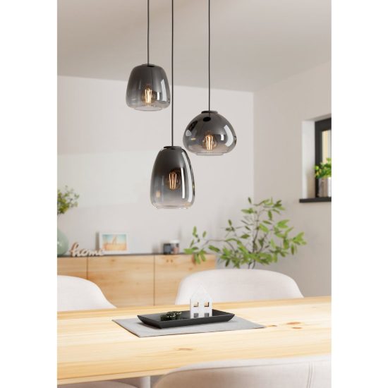 Eglo aguilares lampadario a sospensione 3 luci 43cm per cucina moderno nero