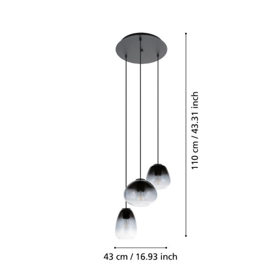 Eglo aguilares lampadario a sospensione 3 luci 43cm per cucina moderno nero